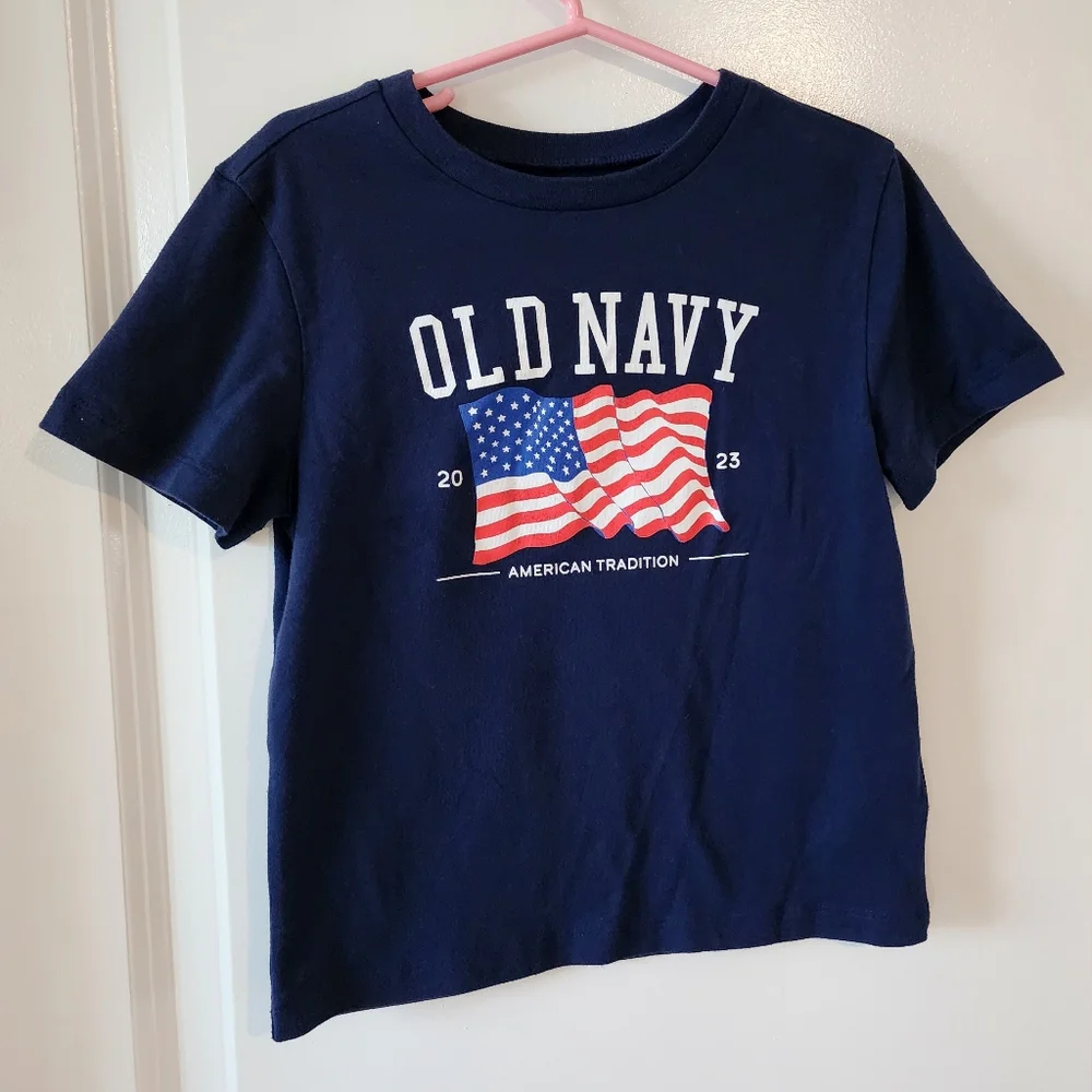 XS size 4 blue Old Navy American Flag t-shirt 2023 patriotic Summer - Picture 6 of 7